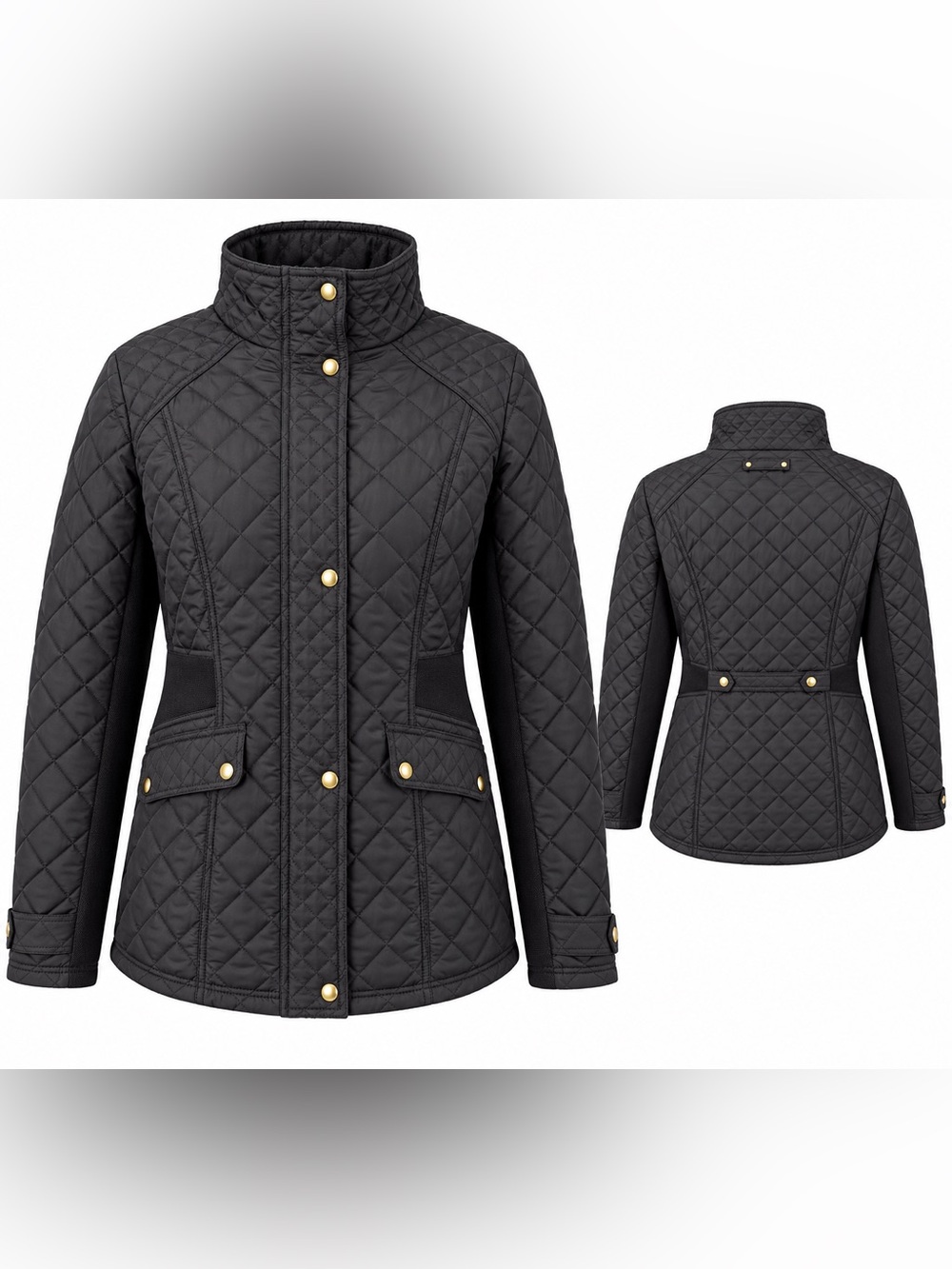 Weatherproof Black Diamond Quilted Jacket Women’s Large Gold Snap Pockets